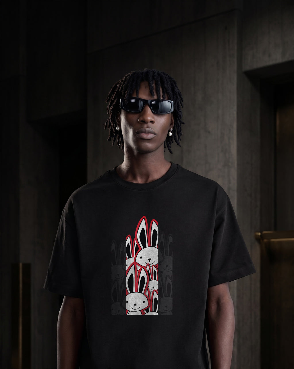 DEENA Classic Rabbit Men's Black Tee - Shadow