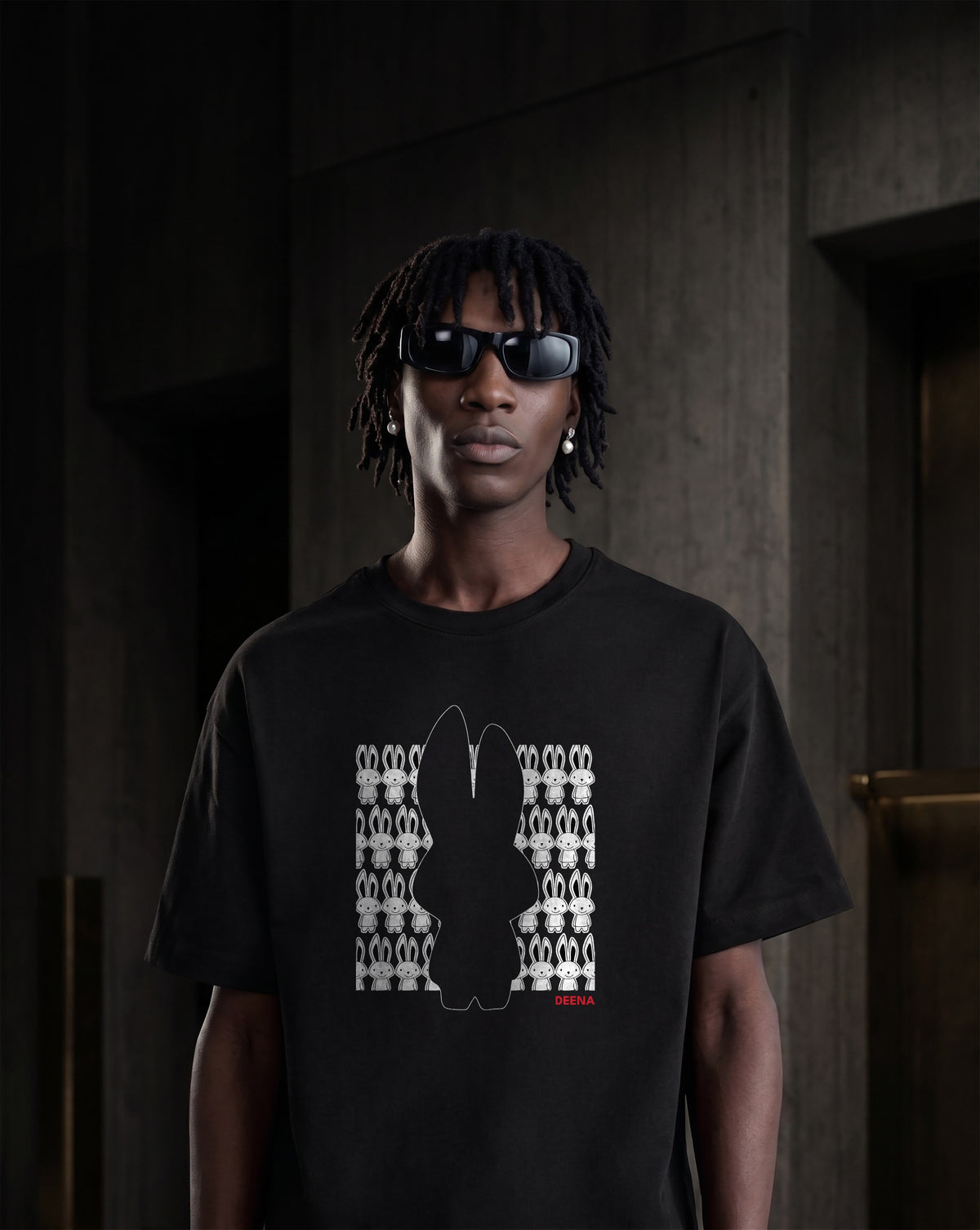 DEENA Classic Rabbit Men's Black Tee - Shadow