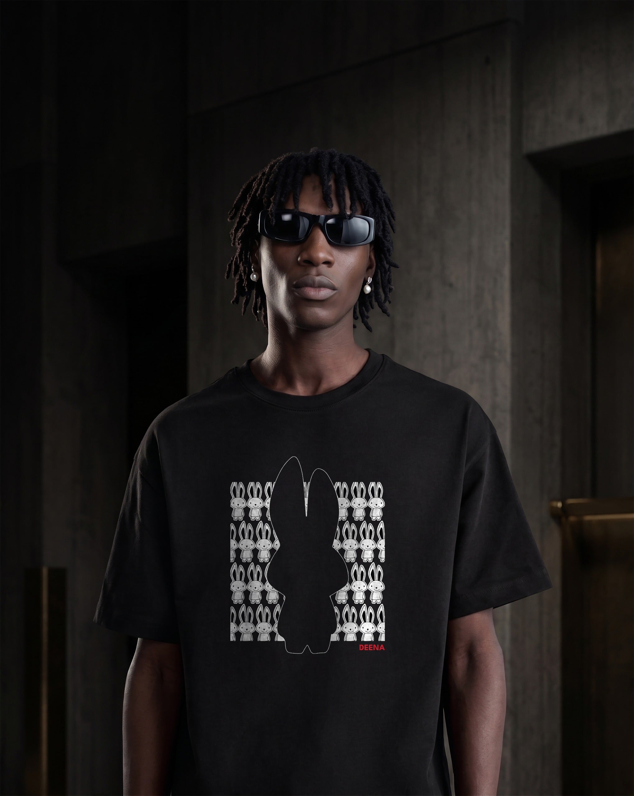 DEENA Classic Rabbit Men's Black Tee - Shadow