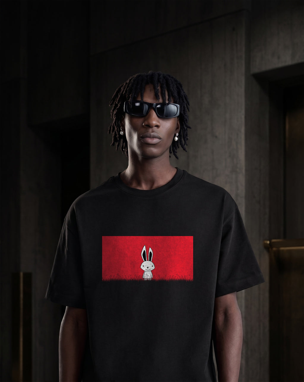 DEENA Classic Rabbit Men's Black Tee - Shadow