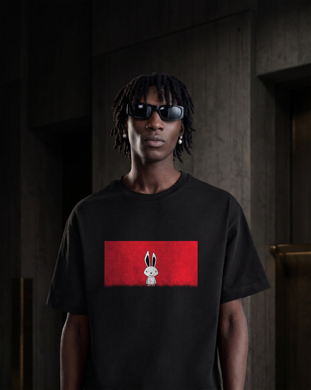 DEENA Classic Rabbit Men's Black Tee - Shadow